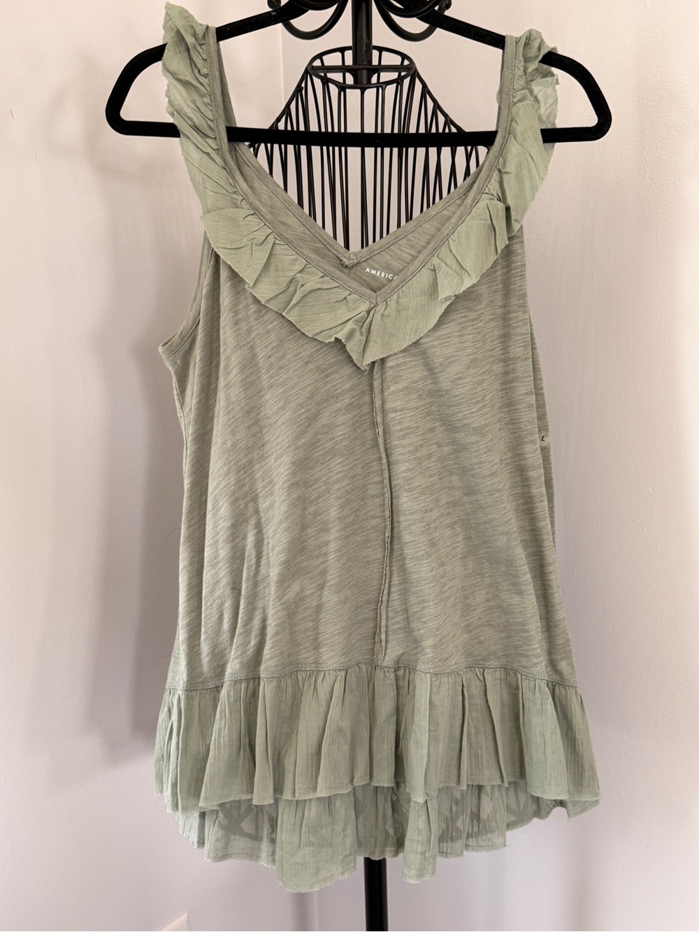 American Eagle Outfitters Sage Green Ruffle V-Neck Tank